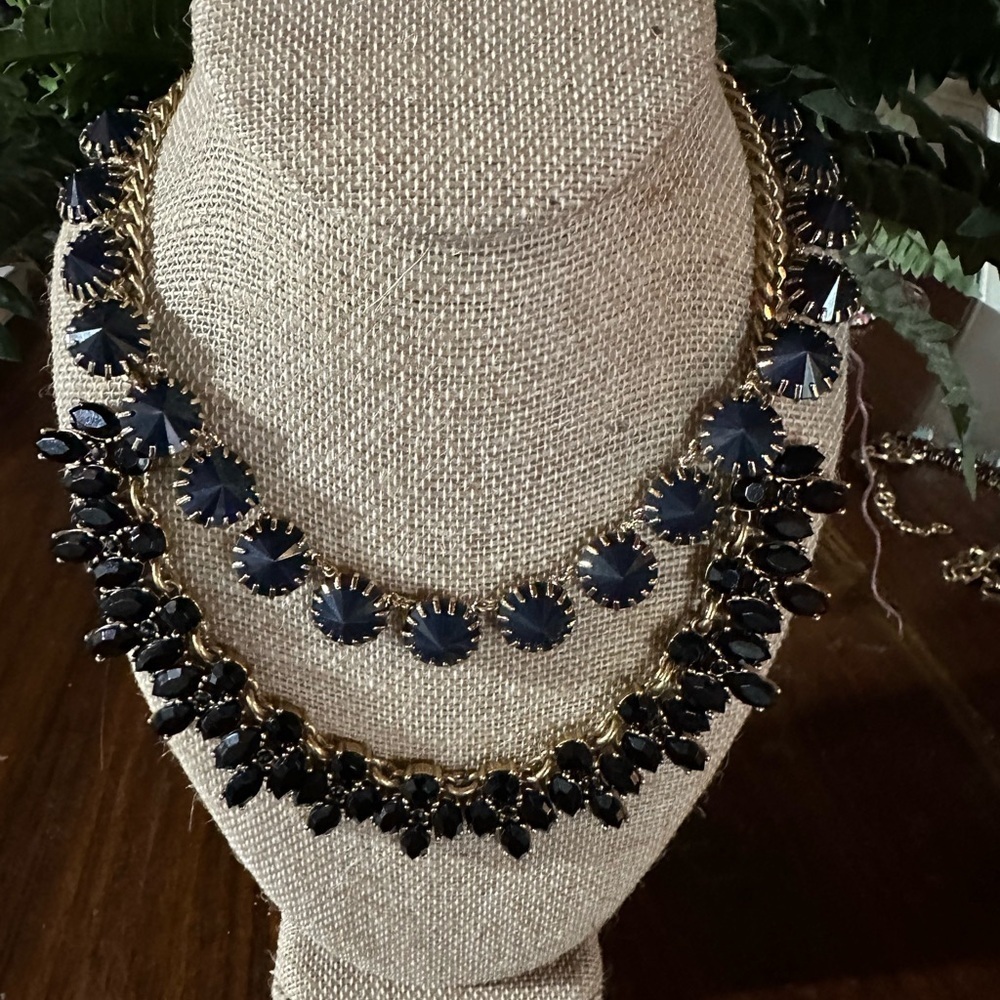 J. Crew Gold And Blue Statement And Goldtone And Black Necklace. Pair. Bundle